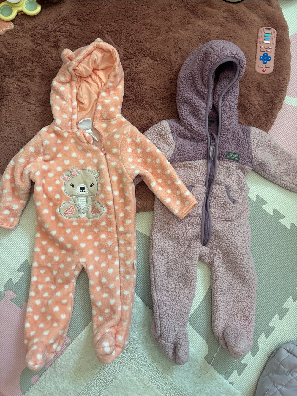 Eddie Bauer Peach Polka Dot & Lavender Sherpa Footed Rompers